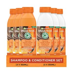Garnier Shampoo  Conditioner Set by Ultimate Blends Repairing Papaya Hair Food for Damaged Hair98 Percent Natural Origin Ingredients3 x 350ml Sha