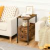 HOOBRO Narrow Side Table, Slim Bedside Table with 2 Drawers, Open Storage Shelf, Industrial Chair Side Lamp End Table for Small Space, Wood Bedro