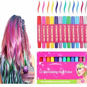 Hair Chalk 12 Colors Hair Crayons for Girls Kids Washable NonToxic Portable Hair Chalk Pens for Party and Cosplay DIY