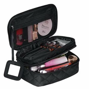 Make Up Bag Organiser for Women Travel Cosmetic Bag Waterproof with Brush Compartment and Mirror23  10  14cm Portable Double Layers Large Capacit