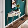 Half Moon Shape Hall Entryway Table Small Semi Round Console Table with Drawer Narrow End Table Contemporary Design for Living Room Color  White