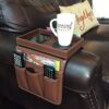 GLOCHYRA Armchair Caddy Remote holder for Recliners Armrest Organizer PU Leather - 5 Pockets Chair Caddy for phone, magazine with Detachable Arm