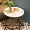 HEYZOEY Round Coffee Tables, Removable Set of 2 End Table, Nesting Tables with Gold Metal Frame Legs and Marble White Top for Living Room, Bedroo