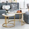 HEYZOEY Round Coffee Tables, Removable Set of 2 End Table, Nesting Tables with Gold Metal Frame Legs and Marble White Top for Living Room, Bedroo