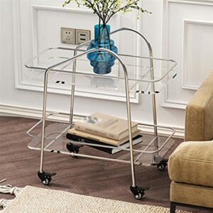 NXYJD Sofa Side Table Glass Corner Table Mobile Wheeled Small Coffee Table Living Room Table Dining Car Stainless Color  Silverclear glass