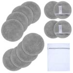 KinHwa Reusable Makeup Remover Pads Super Soft Round Face Pad Microfibre Facial Cleansing Cloths for Skin 12 Pack Lightgrey