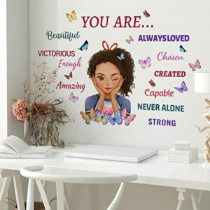 OOTSR Black Girl Inspirational Quote Butterfly Wall Decals,Positive Decoration Girl Bedroom Art,Inspirational Butterfly Stickers for Girls,Nurser