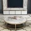 Round Coffee Table Marble Stainless Steel Frame Tea Table Double Layer Storage End Table Creative Modernfor Living Room Bedroom Office8040cm