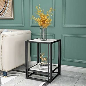NXYJD Nordic Marble Side Table Small Apartment Living Room Light Metal Coffee Table Corner Bedside Table Square Tea Table Color  Silver