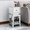 Mirrored Nightstand Mirrored End Table Modern Silver Finished Nightstand Small Nightstand for Small Spaces for Living RoomBedroomGlam Home Side T