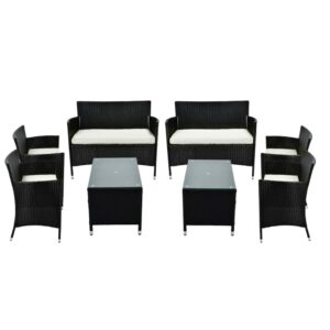 LIYING 8 PCS Patio Furniture Outdoor Garden Conversation Wicker Sofa Set Beige Cushions Black Wicker
