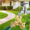 2 Way Brass Tap Connector, Garden Hose Splitter 2 Way Y Valve Brass Hose Connector Garden Tap with 2Pcs 3/4" Garden Hose Tap Connector