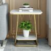 Round Coffee Table Coffee Table White Marble Print Coffee Table with Gold Metal Legs 2 Tier Living Room Side Table for Small Spaces