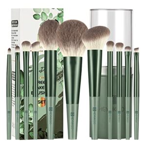 HEYMKGO Makeup Brushes 11pcs Premium Synthetic Bristles Green Color Kabuki Foundation Brush Face Lip Eye Makeup Brush Sets Professional with Gift