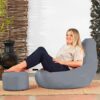 Bean Bag Bazaar High Back Chair and Footstool Combo 65cm x 87cm  Indoor Outdoor Water Resistant BeanBag Grey
