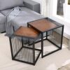 shelf NAN Set Of 2 Industrial Side Tables with Black Metal Frame  End Stackable Rectangular Nesting Tables  Neutral Minimalist  Easy Stacking For