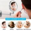 Miusco Wall Mounted Makeup Mirror, Premium 7X Magnifying 8'' Two-Sided Bathroom Vanity Mirror, Extendable Arm, Round, Chrome