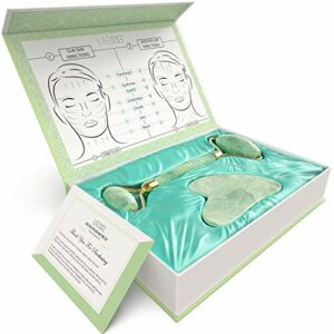 LNESSE Jade Face Roller and Gua Sha Massage Tool Set  Facial Massager Beauty Tools Perfect for Glowing Skin Face Toning Eye Depuffing and Anti Ag