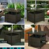 COSTWAY Rattan Patio Wicker Bistro Dining Tables Square Umbrella Table with Storage Space Outdoor Stand Garden Leisure Coffee Table WUmbrella Hol