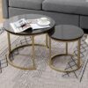 Table FEI Set of 2 Round Nesting Iron Marble Gold Frame Side End Coffee for Living Room Color  C