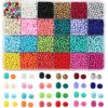 OUTUXED 7200pcs 4mm Glass Seed Beads for Bracelets Making Kit 300pcs Alphabet Letter Beads for Jewelry Making and Crafts with Elastic String Cord