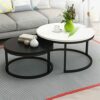 Round Nesting Coffee TableTempered Glass Nesting Table Set of 2Modern Accent Side End Table Room Sofa Table for Small SpacesMetal Legs Easy Assem