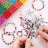 OUTUXED 7200pcs 4mm Glass Seed Beads for Bracelets Making Kit 300pcs Alphabet Letter Beads for Jewelry Making and Crafts with Elastic String Cord