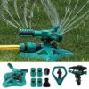 WISDOMWELL Garden Sprinkler Adjustable water spray range Suitable for large areas of lawn Automatic 360 Degree 3 Arm Rotating Sprinkler System Sp