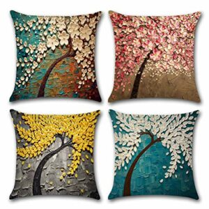 Freeas Cushion Cover Set of 4 Oil Painting Pattern Pillowcase Square House Sofa Pillow Cover 45 x 45 cm