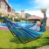 Hammock with Stand, Double Cotton Hammock with Spreader Bars, Space-Saving and Adjustable Steel Stand Perfect for Garden Camping Travel Backyard,