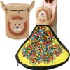 AOSEE Foldable Toy Storage Basket with Play Mat, Children Toy Organizer with Anti Dust Lid, Portable Cartoon Drawstring Toy Storage Bucket, Quick