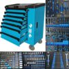 Tool Trolley, Trolley Tool Box with Tools and Foam inserts with 7 drawers, including 6 with tools, Drawers filled with soft carbon look inlays -