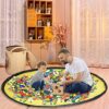 AOSEE Foldable Toy Storage Basket with Play Mat, Children Toy Organizer with Anti Dust Lid, Portable Cartoon Drawstring Toy Storage Bucket, Quick