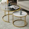 JKGHK Nesting Coffee Table Round Minimalist Wood Side End Table Set Of 2Modern Nesting Table Robust Steel Framefor Small Spaces Living Room Offic