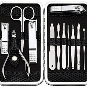 Manicure Set Nail Clippers Kit Pedicure Tools for Men Women  Stainless Steel Grooming Tools 12pcs with Beautiful Case for Travel  Home Black