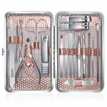 Keiby Citom Manicure Set 18pcs Professional Nail Clippers Kit Pedicure Care ToolsStainless Steel Grooming Tools With Rose Gold PU Leather Case fo