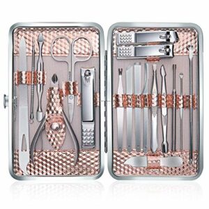 Keiby Citom Manicure Set 18pcs Professional Nail Clippers Kit Pedicure Care ToolsStainless Steel Grooming Tools With Rose Gold PU Leather Case fo