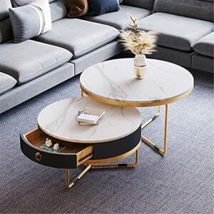 JHKGY Round Coffee Table2 Pcs Stacking Coffee Table Setwith Faux Marble Wooden Top And Metal Framewith Drawers Coffee Tablefor Living Room Office