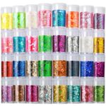 Holographic Chunky Glitter, Set of 32, LEOBRO Craft Glitter for Resin Art Crafts, Cosmetic Glitter for Nail Body Face Eye, Epoxy Resin Glitter Se