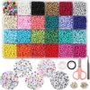 OUTUXED 7200pcs 4mm Glass Seed Beads for Bracelets Making Kit 300pcs Alphabet Letter Beads for Jewelry Making and Crafts with Elastic String Cord