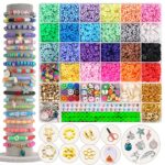 FZIIVQU 6100 Pcs Clay Beads Bracelet Making Kit 24 Colors Flat Clay Beads Set Preppy Bracelet Kit Include Polymer Clay Heishi Bead UV Letter Bead