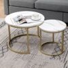 Table FEI Set of 2 Round Nesting Iron Marble Gold Frame Side End Coffee for Living Room Color  C