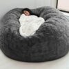 Giant bean bag sofa cover soft and comfortable fluffy fur bean bag bed sofa cover lazy sofa recliner cushion cover  Dark Gray
