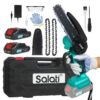 Mini Chainsaw 6inch Cordless, Salati Electric Chainsaw with 2 Rechargeable Battery & 2 Chains, One-Handed Portable Operated Power Chainsaw for Tr