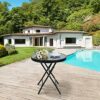 PHI VILLA Folding Side Table, Foldable Coffee Table, Outdoor Garden Table, Small Round Patio Table - Black