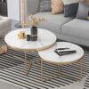 NATUOFurniture Modern Nesting Coffee Table Set of 2 Round Accent Coffee Table with Marble Top  Gold Metal Frame for Living Room Office Balcony
