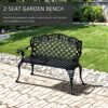 Outsunny Cast Aluminium Garden Bench Outdoor Patio 2 Seater High Back Chair Armrest Antique Style Black