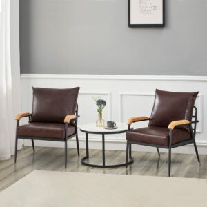 OFCASA Set of 2 Sofa Armchair Modern Faux Leather Couch with Arms Metal Frame Single Upholstered Seat Sofa Chair with Thick Cushions for Bedroom