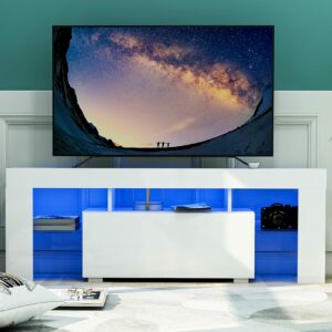 Modern White TV Stand 51 Inch High Gloss LED TV Stand Console Table for Living Room white