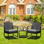 NA 3 PCS Rattan Garden Furniture Set Outdoor Rattan Wicker Bistro Set with Coffee Table for Indoor Outdoor Patio Garden Backyard Color  A Size  O